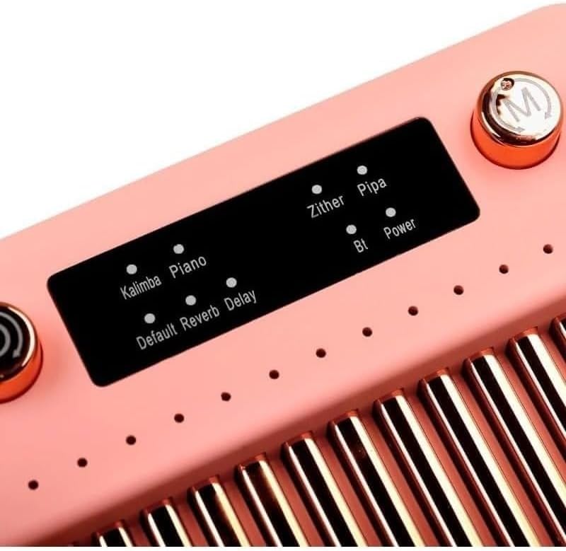 17 Key Electric Kalimba Thumb Piano Bluetooth Mbira Mahogany Body Built in Pickup Portable Finger Piano Instrument for Practice Recording Travel Acoustic Performance Pink