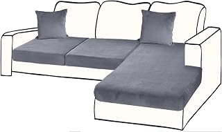 Velvet Stretch L-Shaped Sectional Couch Covers - 3-Piece (2 Seater + Chaise) with 2 Pillowcases, Dark Grey Sofa Protector