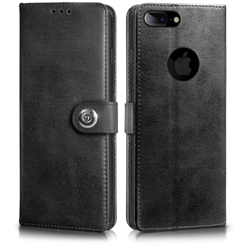Image of WOW IMAGINE Shock Proof Flip Cover Back Case for Apple iPhone 7 Plus | 8 Plus (Designer Magnetic Button Flip Case | Inbuilt Wallet Pockets & Stand | Leather Finish | Haze Black)