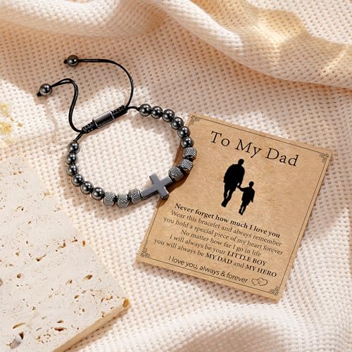 Image of Cross Bracelet for Boys Teens, Adjustable Obsidian Beads Bracelets Christian Religious Jewelry Gifts for Teen Teenage Boys
