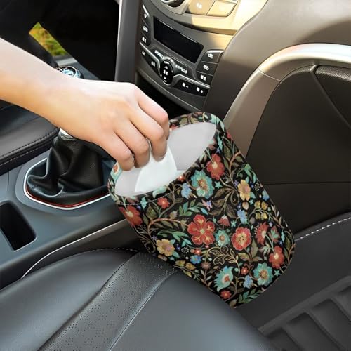 Image of Car Rubbish Bin Portable Waste Basket Can Foldable Auto Waste Storasge Bag Holder with Adjustable Strap for Camping, Travelling, Picnic, Plum Blossom