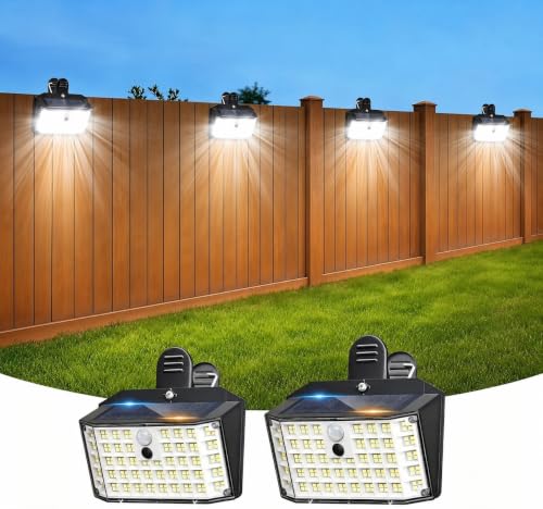 LIFENGSOLER Clip on Solar Lights Outdoor with Motion Sensor 600LM 176LED Solar Fence Lights Outdoor Waterproof 3 Modes & Portable Security Lights for Chain Link Patio Deck Yard Garage (2Pack)