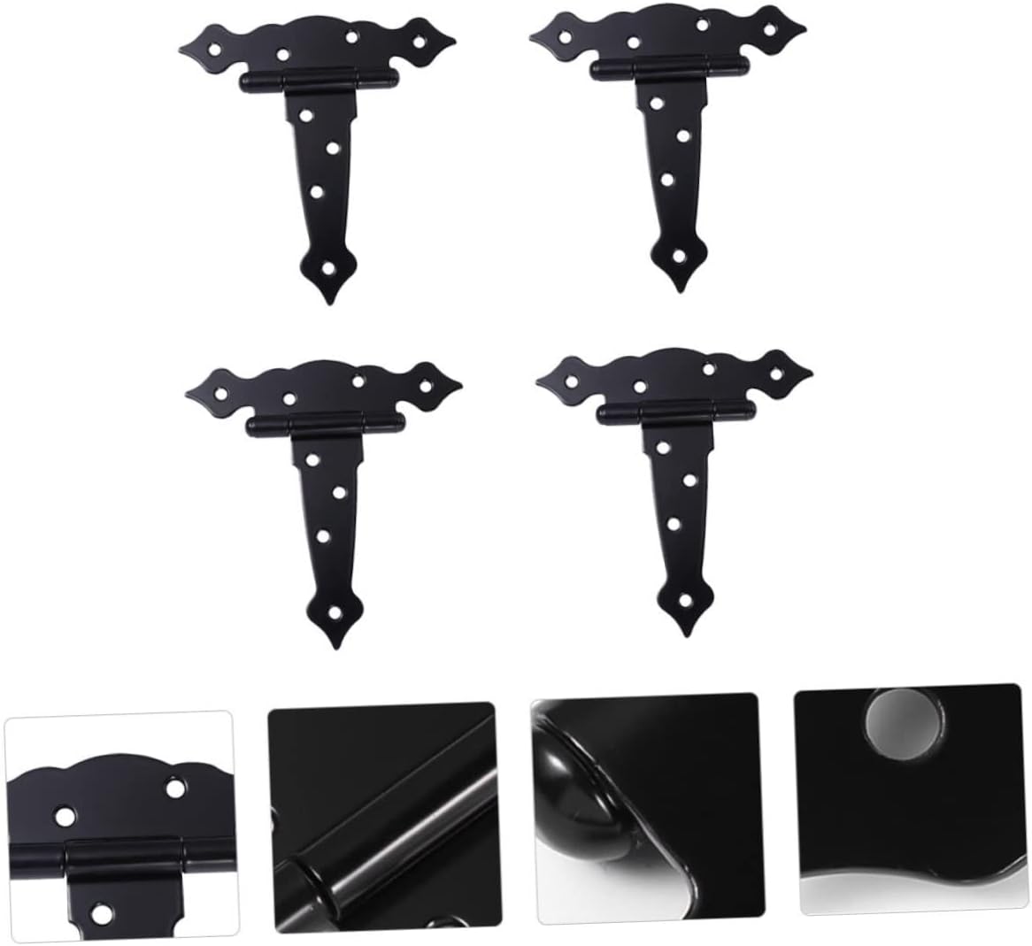 TEHAUX Barn Door Hinges 4pcs Black Painted Wooden Hinges t Strap Light Duty Shed Door