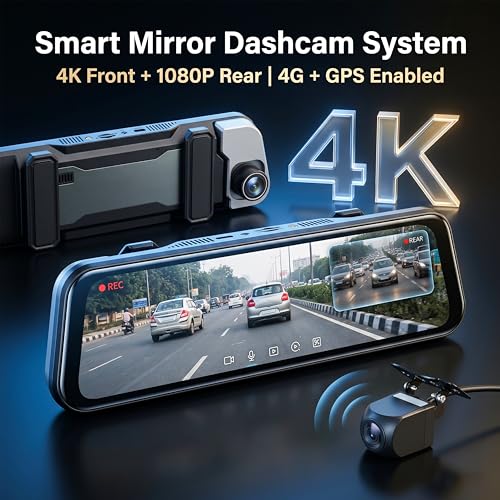 Image of Golens T10-G2C 2-Channel 4G Touch Screen Mirror Dash Cam for Car | Front 4K + Rear 1080P Dual Recording, GPS, ADAS, BSD, Parking Monitor, G-Sensor, Live View