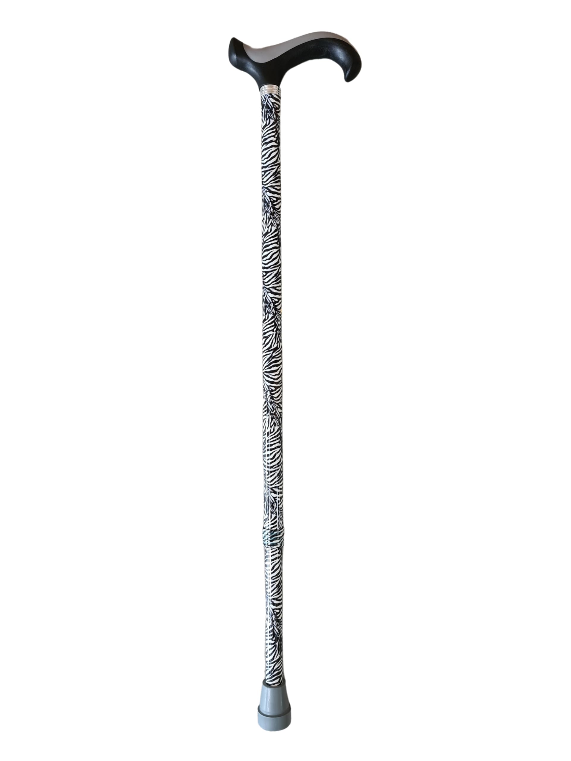 Stock-Fachmann® Leichtmetall Gehstock Zebra Alu Gehstock Kunststoff- Derbygriff Mit Dämpfungspad Aus Gummi 10- Fach Höhenverstellbarer Gehhilfe Von 76cm Bis 98cm Eigengewicht 350g Belastbar Bis 100kg
