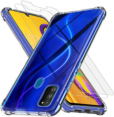 CaseLover - Carcasa para Samsung Galaxy M30s transparente + [lote de 2] de pantalla de vidrio templado, ultra fina, flexible, silicona funda de protección antigolpes y amortiguadores de aire
