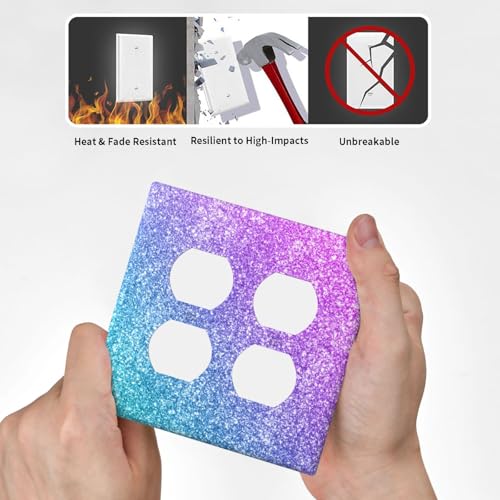 Decorative Outlet Covers Gillter Purple Pink Blue Gradient Sparkle 2 Gang Outlet Cover Wall Plate Double Duplex Light Switch Cover Plate Switch Plate Covers for Bedroom Home Decor