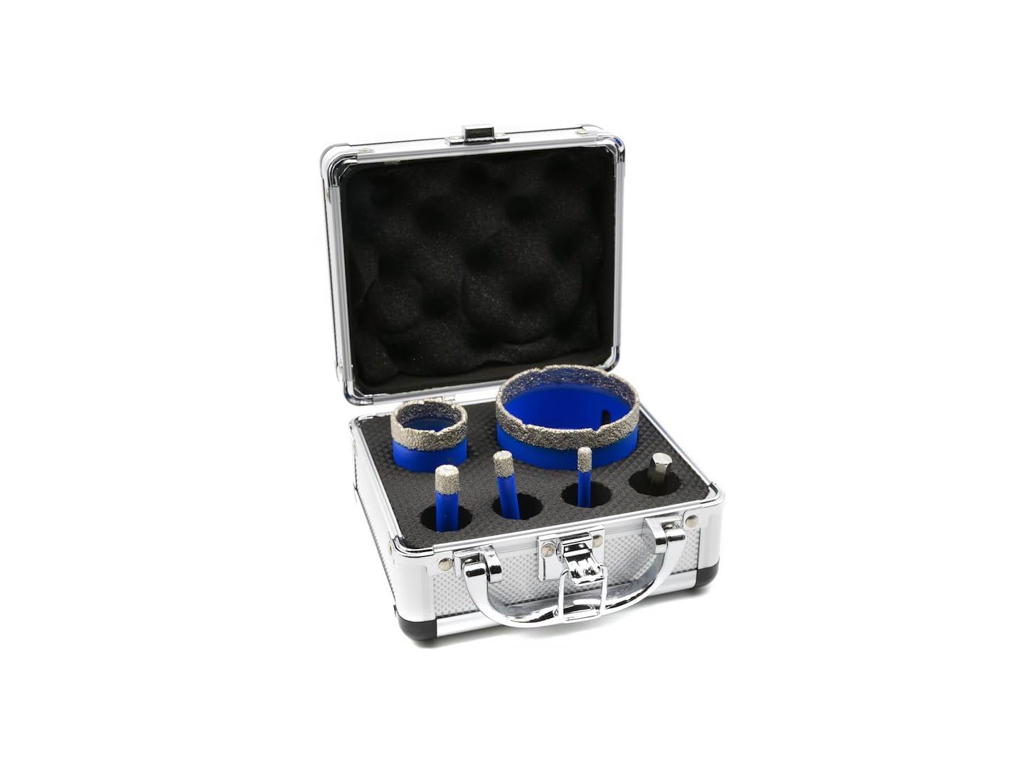 BSD Juego de Sierras de Corona Diamantadas 6-68 mm para Amoladoras Angulares - Ideal para Gres, Cerámica y Piedra Natural - Incluye Adaptador Hex/M14