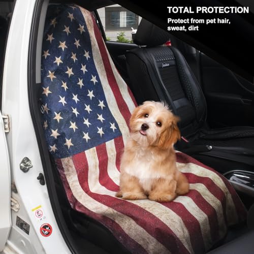 DECKALY Waterproof Sweating Car Seat Cover for Post Gym Workout, Running, Swimming, Beach and Hiking, Universal Fit Non-Slip Bucket Seat Protector for Cars SUV Trucks, Machine Washable (Flag)