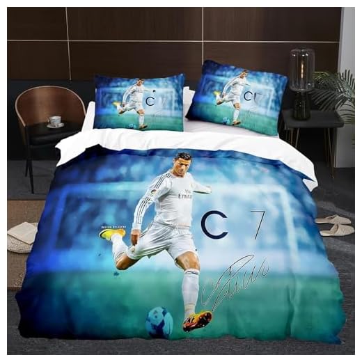 Rcxnm Bettwäsche-Set mit 3D Fußballstar Motiv, 135x200 cm Bettbezug, 80x80 cm Kissenbezug, für Kinder