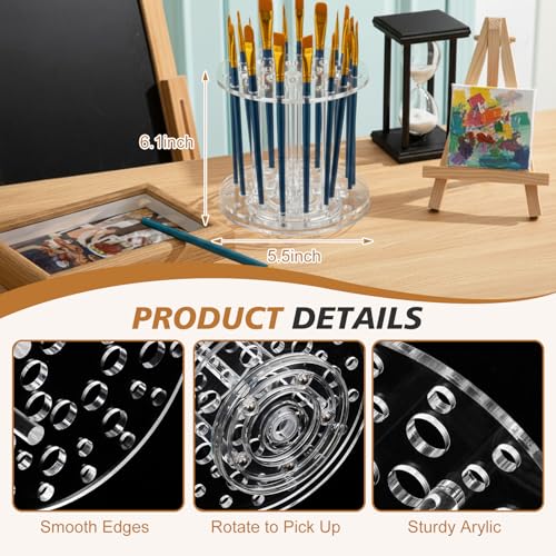 Image of Fiwochic Acrylic Rotating Paint Brush Holder, 360 Clear Handmade Rotating Paint Brush Holder Organizer Spinning Desktop Caddy for Artists Makeup Arts Crafts Tools Calligraphy Pens