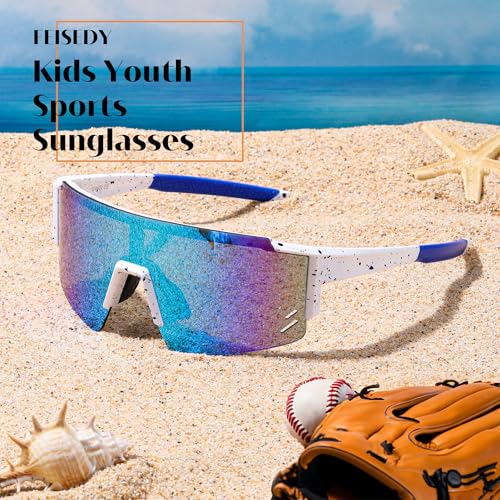 FEISEDY Kids Sunglasses Youth Baseball Sun Glasses, UV400 Sports Teens Cycling Shades for Boys Girls Age 8-16 B00484