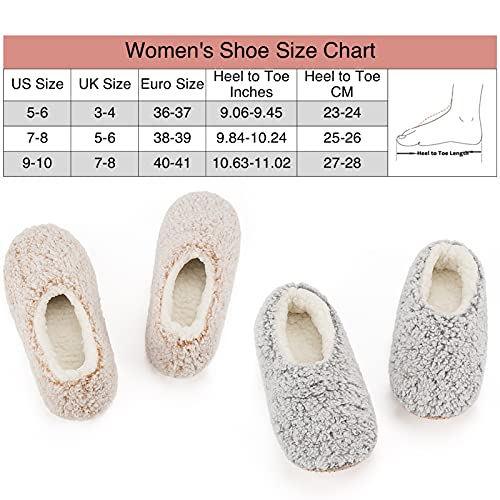 Cozylook 2-Pair Women'S Soft Sole Slipper Socks With Grippers, Thick Warm Cozy Sherpa Lined Home Socks Set, Cable Knitted Non-Slip Fluffy Winter House Bedroom Slippers Gray+Taupe M 7-8 thumb #3