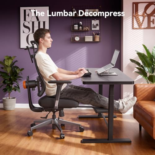 Image of Newtral Ergonomic Office Chair, Auto-Following Lumbar Support Desk Chair with Footrest (Black, 5D Headrest)