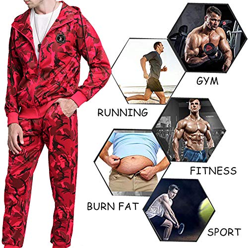 Men Tracksuit Set Camouflage Sweatshirt Jogger Sweatpants Solid Patchwork Warm Sports Suit, Camo Red-S #TOP4