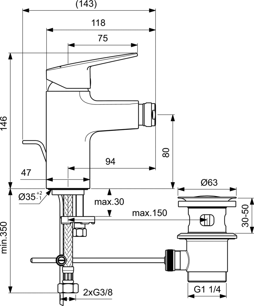 Ideal Standard Miscelatore Monocomando Bidet con Easy Fix