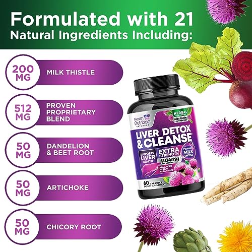 Gentle Liver Cleanse Detox & Repair Formula - Herbal Liver Support Supplement: Milk Thistle with Silymarin, Artichoke Extract, Dandelion, Beet, Chicory Root, & Turmeric for Liver Health - 60 Capsules - Image 4