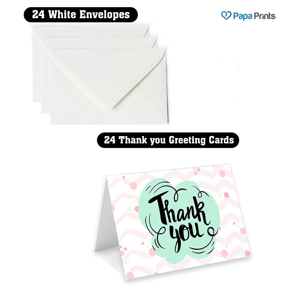 Papa Prints Pack of 24 Thank You Card Kids Greeting Cards 105 x 149 mm Wedding Thank You Cards Multipack with Envelopes for Anniversaries - Image 2