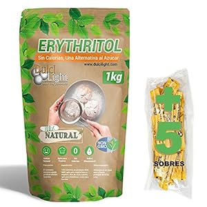 Erythritol Zoetstof 1kg 100% Natuurlijk 0 Calorieën DulciLight | Ideaal voor Keto Diëten | +5 Zakjes Bruine Zoetstof…