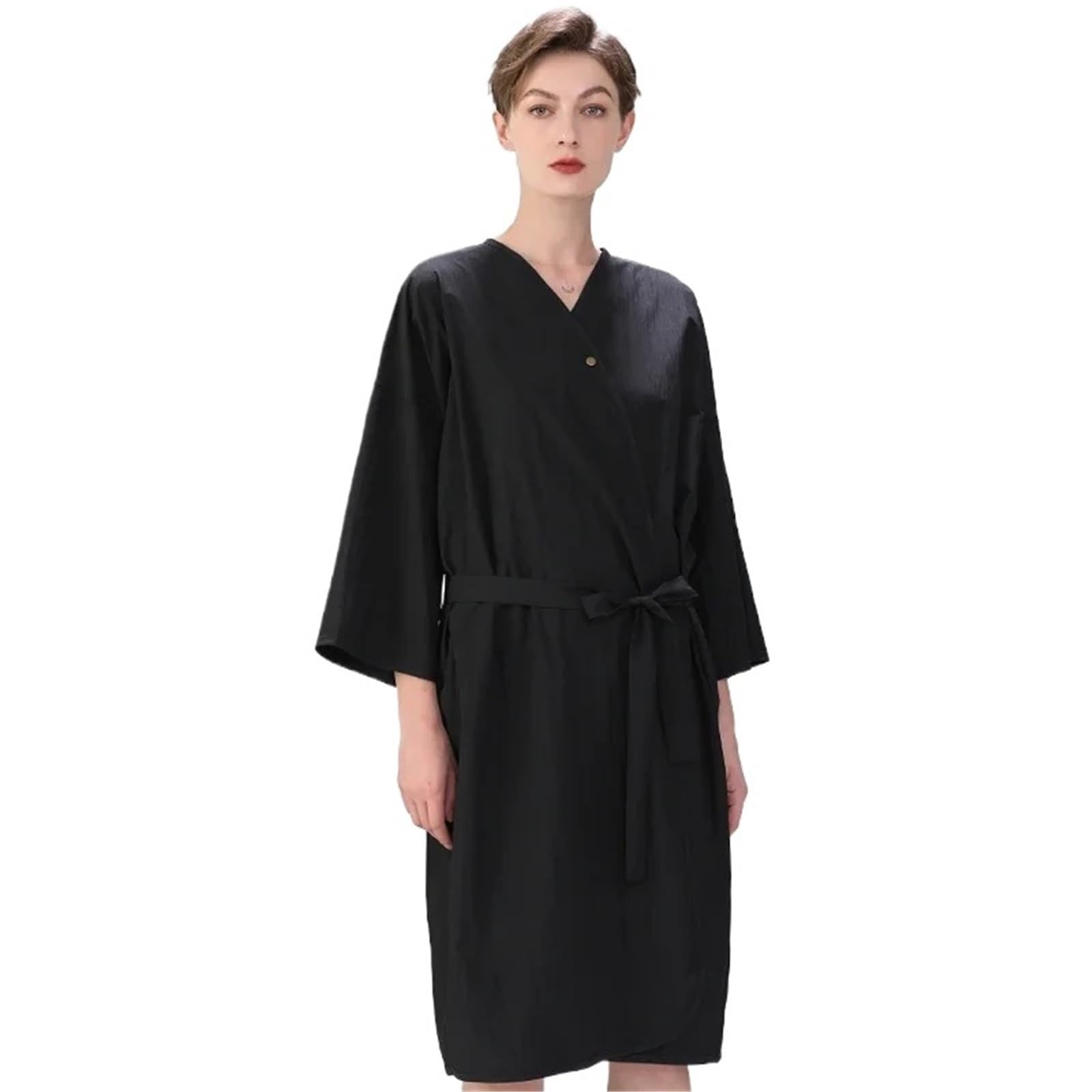 Capa Peluqueria Albornoces de Mujer, Capa de Corte de Pelo, Ropa de peluquería Profesional, Delantal de peluquería(Black)