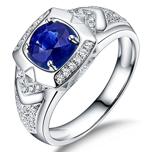 Lanmi 14K White Gold Natural Men's Emerald Ring Sapphire Engagement Ring Tanzanite Wedding Band for Men Father's Day Spring Promotion