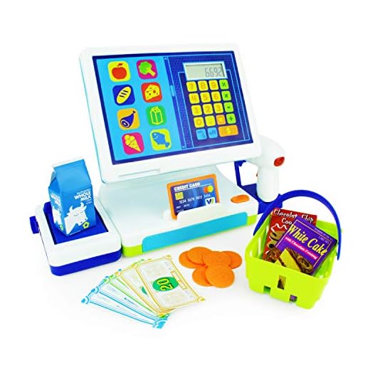 Boley Millennial Tablet Cash Register Toy - Cashier Station with AA Battery Calculator, Play Scanner and Credit Card Reader, Play Food, Pretend Money - Great Learning Resource for Your Toddler!
