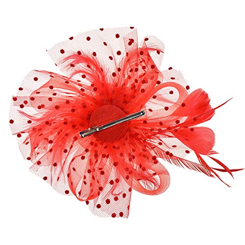 Image of DRESHOW Fascinators Hat Flower Mesh Ribbons Feathers on a Headband and a Clip Tea Party Headwear for Girls and Women