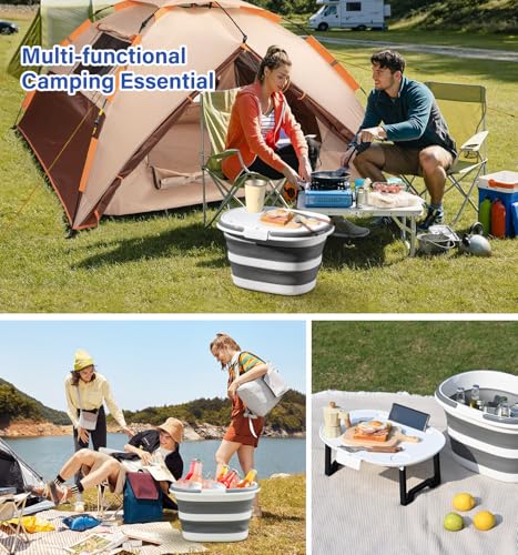 Image of Lesipee Upgraded 16L Collapsible Mop Bucket with Multi-Functional Lid, 4-in-1 Foldable Silicone Tub with Table Surface, Floor Stand, Space Saving 4.2 Gallon Storage Solution for Home & Outdoor