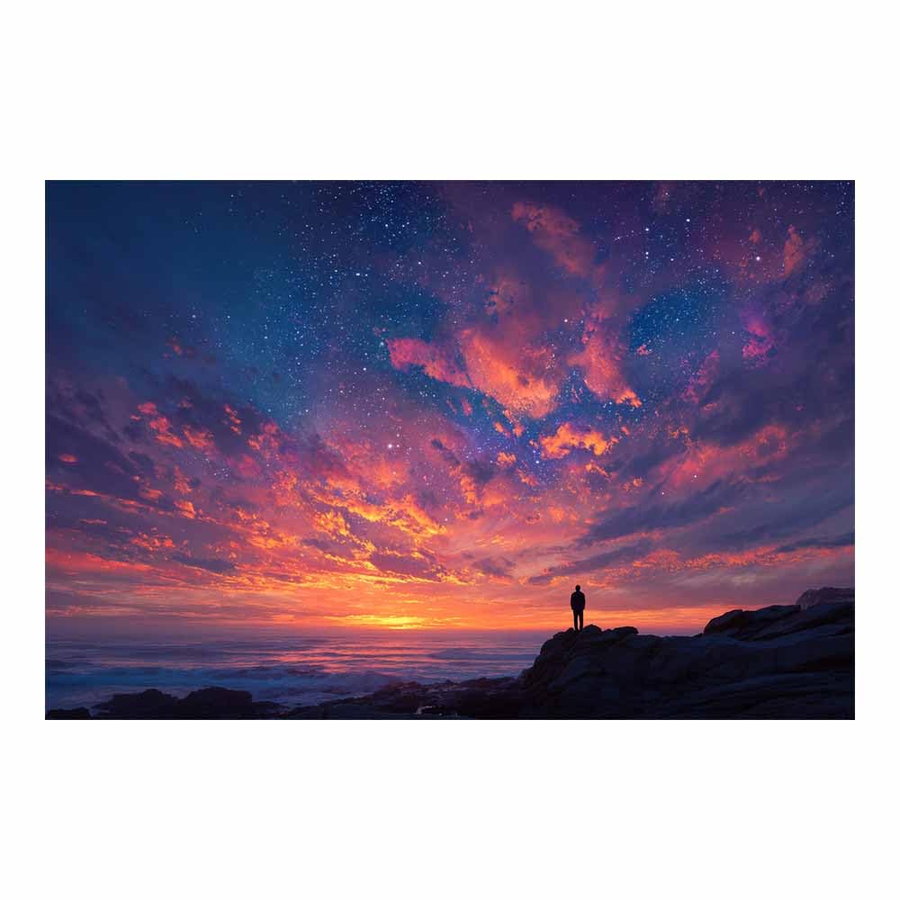 PUQAAEO Art Canvas Wall Decor Nature Wall Art Landscape Paintings Pictures Starry Ocean Sunset Decor for Living Room Bedroom Office Bathroom(Multicolor)-60x90cm Unframed