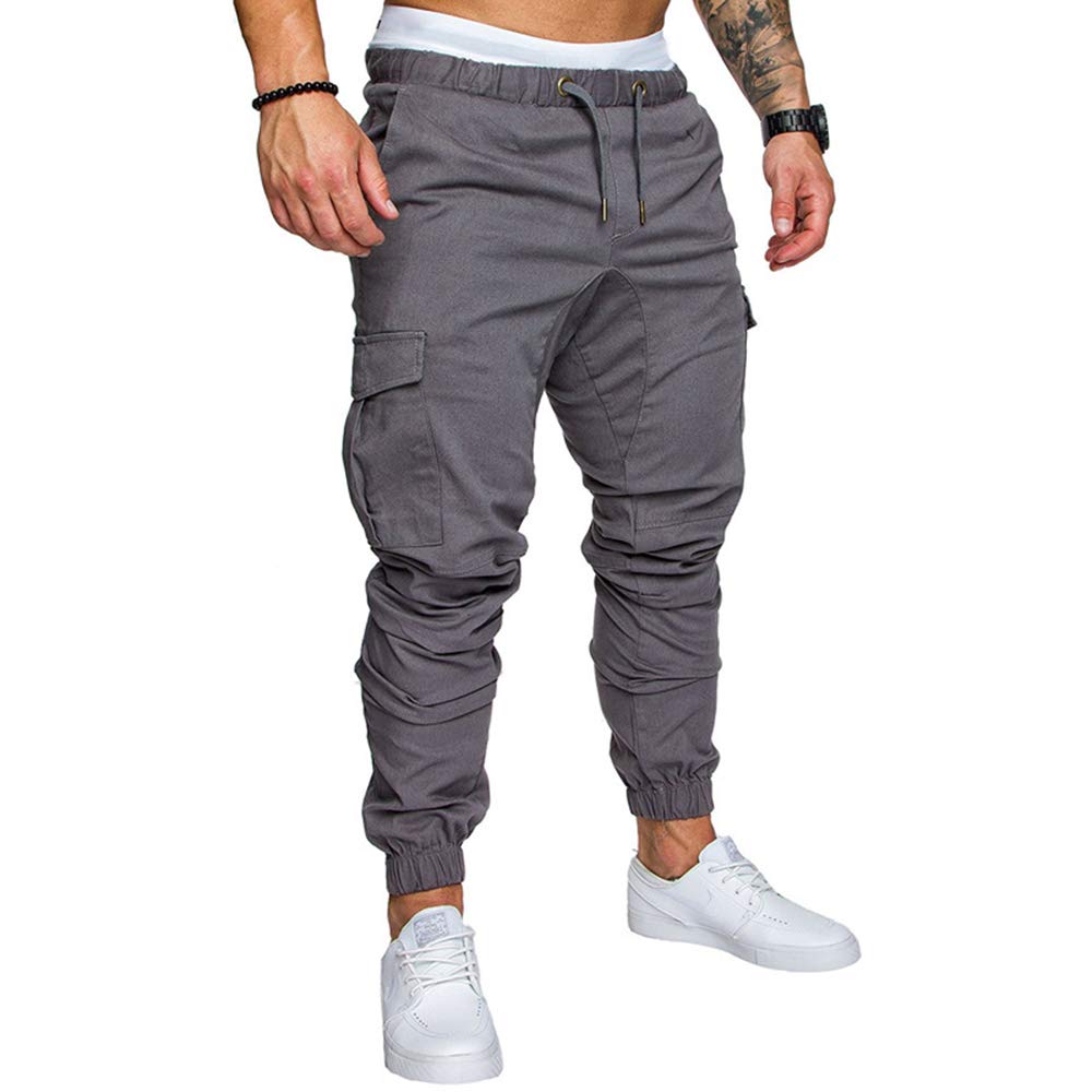 sandbank Men's Fashion Joggers Sports Pants Drawstrings Cargo Pants Sweatpants Trousers Mens Long Pants Light Grey