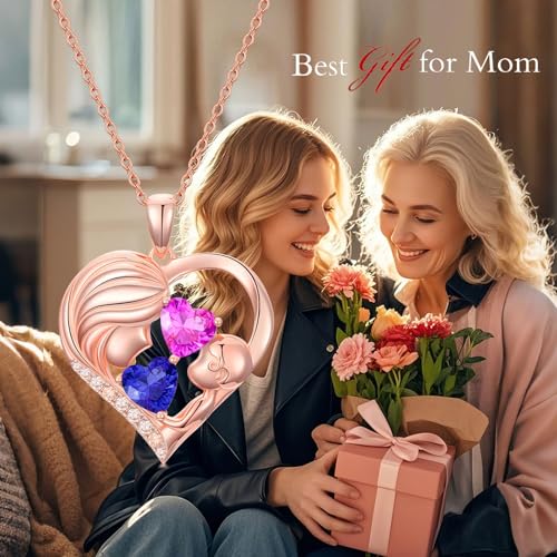 Birthday Gifts for Her Women Rose Gold Plated Mother Daughter Heart Pendant Necklace with 12 Months Mothers Day Gifts for Mom Birthstone Anniversarry Jewelry for Mom Wife Girlfriend4