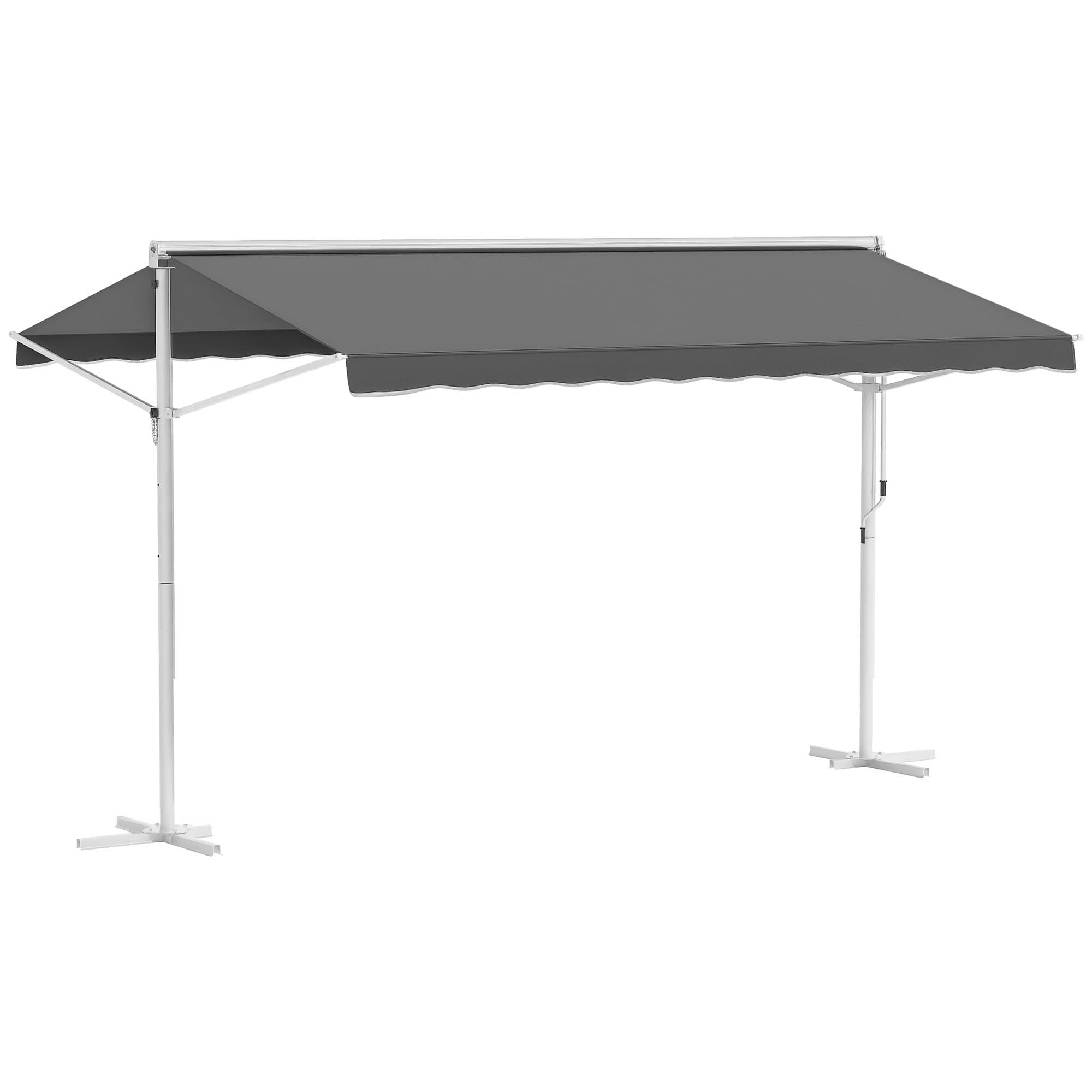 Outsunny Standmarkise Freistehende Markise mit Faltarm Kurbel 4x3 m Grau