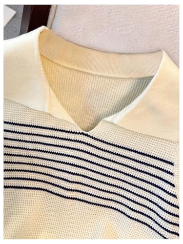 GORGLITTER Women's Crochet Striped Tank Tops Dressy Summer Sleeveless V Neck Collar Sweater Vest Knit Tops Trendy 20254