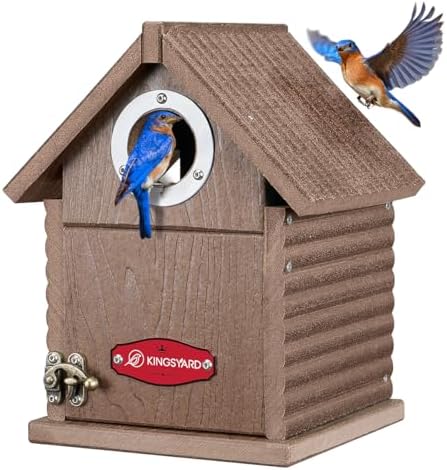 best recycled plastic birdhouses that will surprise you 4 Kingsyard Recycled Plastic Bird House for Outdoors - Weatherproof Nesting Box with Clear View Panel & Predator Guard for Bluebird Wren Swallow Finch, Brown