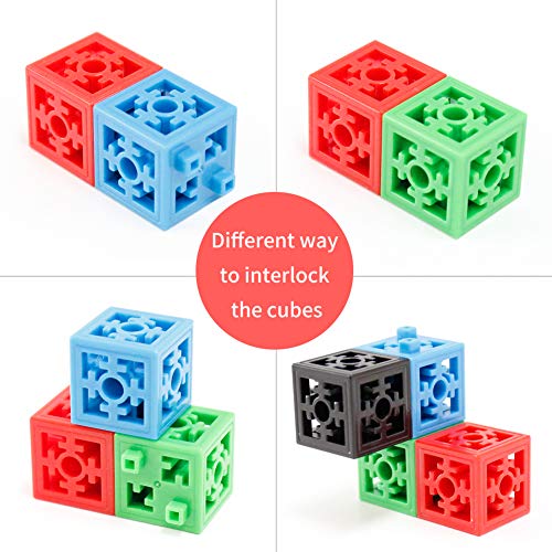 BMAG Building Blocks Tiles, Colorful Stacking Cubes,Connecting Manipulative Linking Fraction Building Set for Sorting and Counting Math STEM Construction Toy for 3 4 5 6 7 8 9 10 Years Old Kids