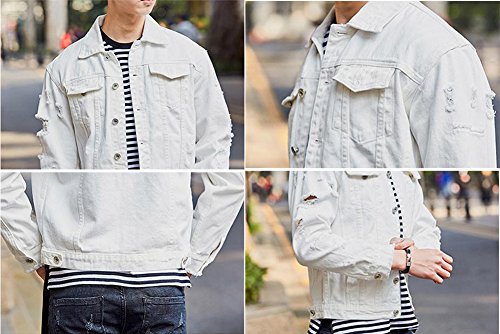 Image of Men`s Retro Vintage Washed Ripped Hip Hop Motorcycle Denim Jacket