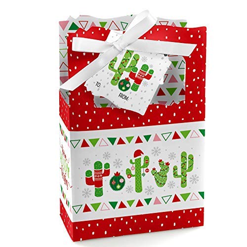 Big Dot of Happiness Merry Cactus - Christmas Cactus Party Favor Boxes Gift Bag - Set of 12