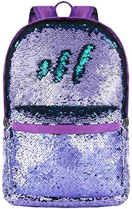 HeySun Sequin Backpack for Girls Bookbag Kids Back Pack for School Elementary School Bag for Boys Purple