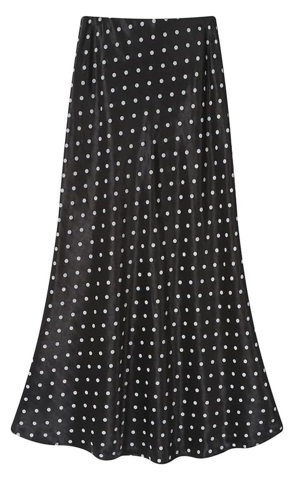 Women's Vintage Polka Dot Satin Trumpet Skirt High Waist Knee Length Office Casual Skirt