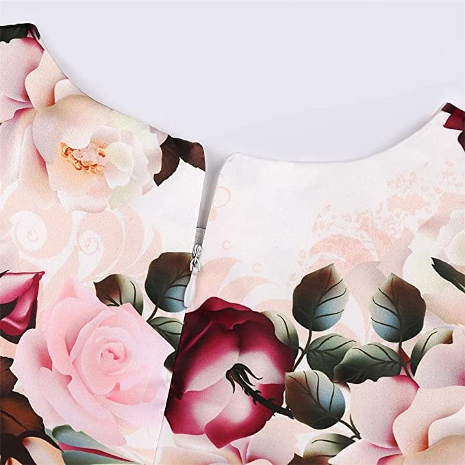 Image of Buy & Try Girl's Satin Floral Printed Frock Short Knee Length Short Sleeve Dora Frocks Dress.