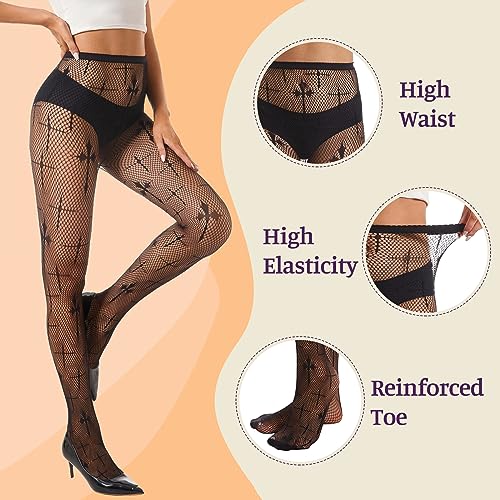 Yilanmy Fishnet Stockings for Women, Black Suspender Pantyhose Sexy Fishnets Halloween Tights 3 Pairs2