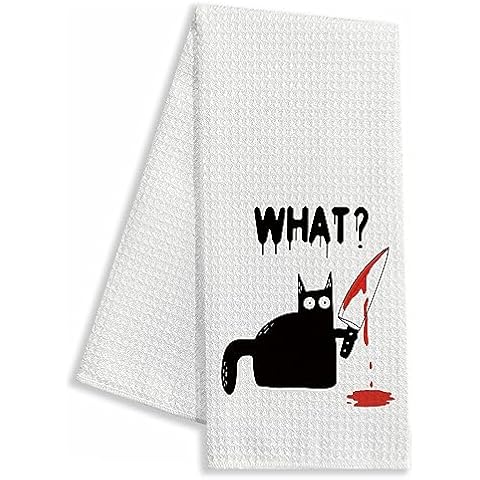 zcyhtqp What,Funny Kitchen Towels,Funny Dish Towels with Sayings,Dish Towels for Kitchen Decor,New Home Housewarming Gifts,Chef Gift,Cat Kitchen Towel,Cat Lover Gift,Cat Mom Cover