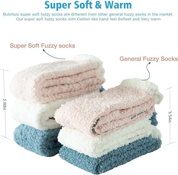 Image of Bulinlulu Fuzzy Socks with Grips Plush Sleep Cozy Winter Soft Hospital Fluffy Socks for Womens Mens Gifts