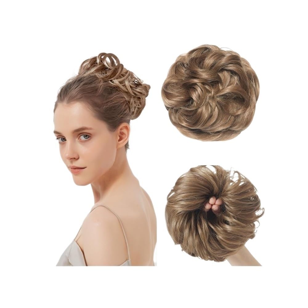 QRSTUVXZY Messy Bun Hair Piece Curly Synthetic Extensions Scrunchies Fake Chignon Updo Hairpieces for Women(Bronde Balayage)