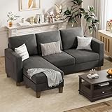 VICTONE Convertible Sectional Sofa Couch, 3 Seat L-Shaped Sofa with Linen Fabric Ottoman Small Couch for Small Apartments, Living Room and Office (Linen Fabric, Dark Gray)