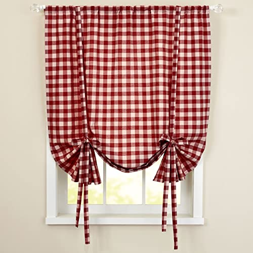 Image of Sweet Home Collection Tie Up Shade Window Treatment Kitchen Window Curtain Shade, 84 inch Tieup, Buffalo Check Burgundy