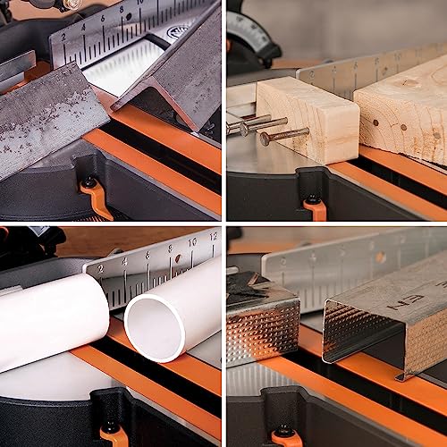 Evolution Power Tools R185SMS+ Sliding Miter Saw with Multi-Material Cutting, 45 Degree Bevel, 50 Degree Miter, 210 mm Slide, Blade Included Cuts Wood Plastic Metal & More, 7-1/4"