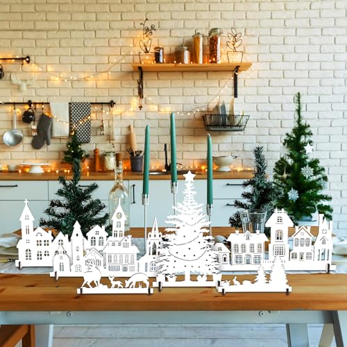 Amyhill YON-AMYHILL-2378 6 Pcs Christmas White Village House Table Decoration Wooden Christmas Scene Rustic Farmhouse thumb #4