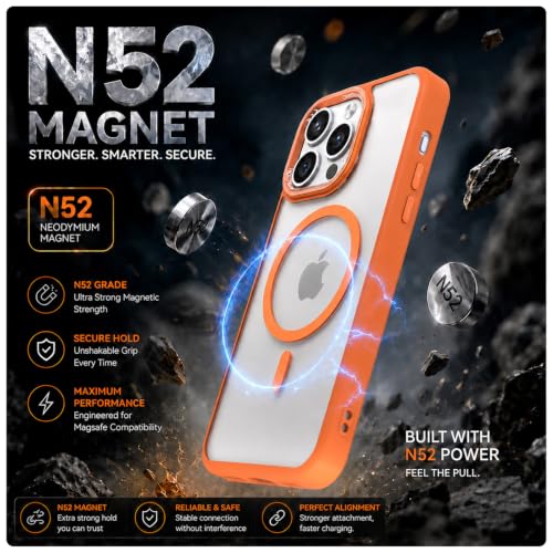 Image of Pikkme Back Cover for iPhone 14 Pro Max | Shockproof | Mag-Safe Compatible | Hard Transparent Back | Premium Raised Camera Protection | Bumper Case (Orange Mag-Safe)