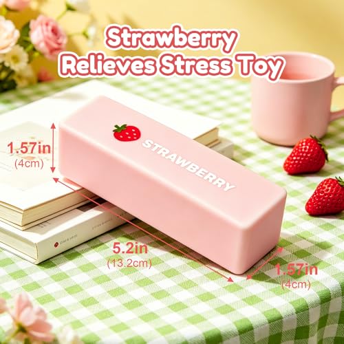 Image of Butter Squishy,Strawberry Slow Rebound Squeeze Toy, Sensory Stress-Relief fingertip Toy for Anxiety, Strawberry Stick Squeeze Toy, Soft Pink Squeeze Clay, Suitable as a Classroom Reward Toy